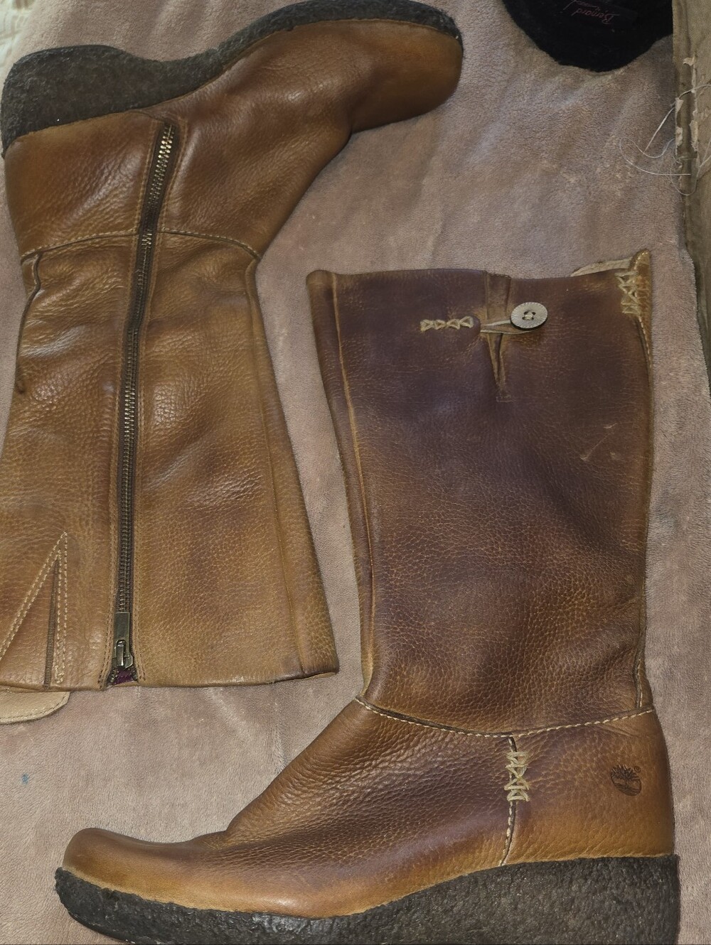 Brown Leather Button-Detail Knee Boot